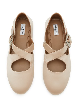 Detail View - Click To Enlarge - ALAÏA - Criss Cross Satin Ballerina Flats