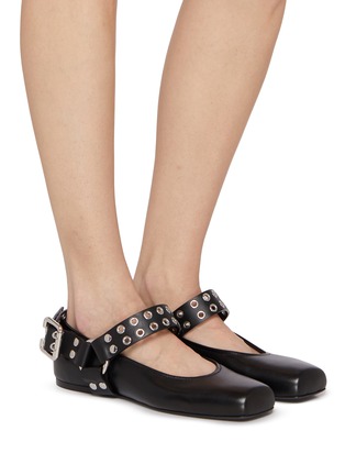 Figure View - Click To Enlarge - ALAÏA - Motorcycle Leather Mary Jane Flats