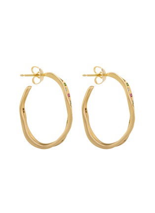 Detail View - Click To Enlarge - NADA GHAZAL - Baby Malak Bonbon 18K Gold Sapphire Hoop Earrings