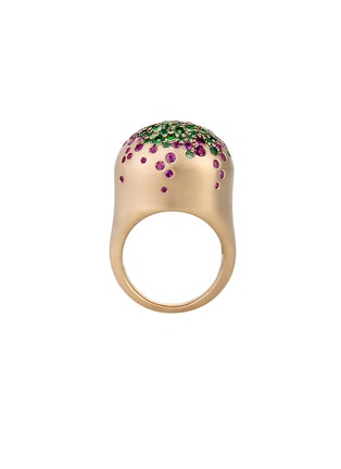 Main View - Click To Enlarge - NADA GHAZAL - My Muse Cocoon Bougainvillea Gold Tsavorite Pink Sapphire Round Small Ring — Size EU52