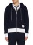 Main View - Click To Enlarge - THOM BROWNE - Four Bar Colour Block Zip Up Cotton Hoodie