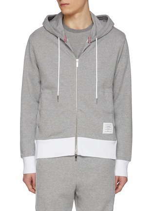 Main View - Click To Enlarge - THOM BROWNE - Four Bar Colour Block Zip Up Cotton Hoodie