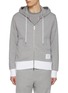 Main View - Click To Enlarge - THOM BROWNE - Four Bar Colour Block Zip Up Cotton Hoodie