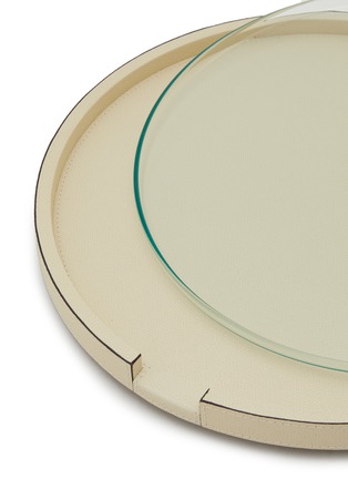 Detail View - Click To Enlarge - GIOBAGNARA - Gourmet Leather Covered Round Serving Tray — Ivory