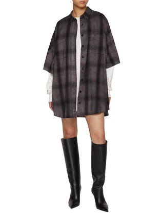 Figure View - Click To Enlarge - T BY ALEXANDER WANG - Thermal Long Sleeve Cotton Flannel Shirt Dress