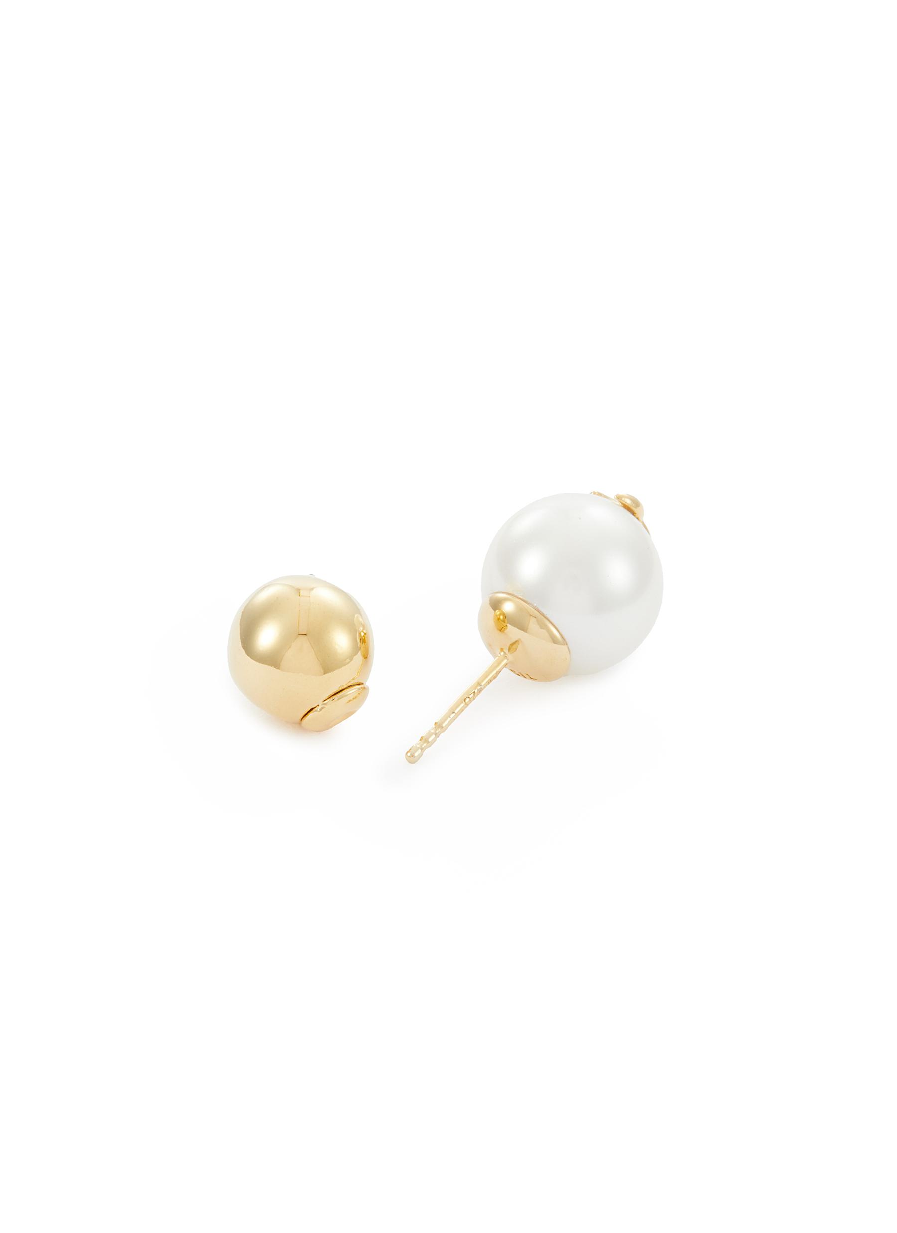 14K Gold Plated Brass Logo Pearl Earrings - Thumbnail 3