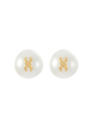 Main View - Click To Enlarge - SSIL - 14K Gold Plated Brass Logo Pearl Earrings