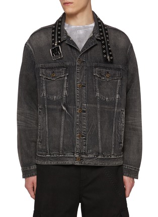 Main View - Click To Enlarge - WE11DONE - Leather Belt Collar Denim Trucker Jacket