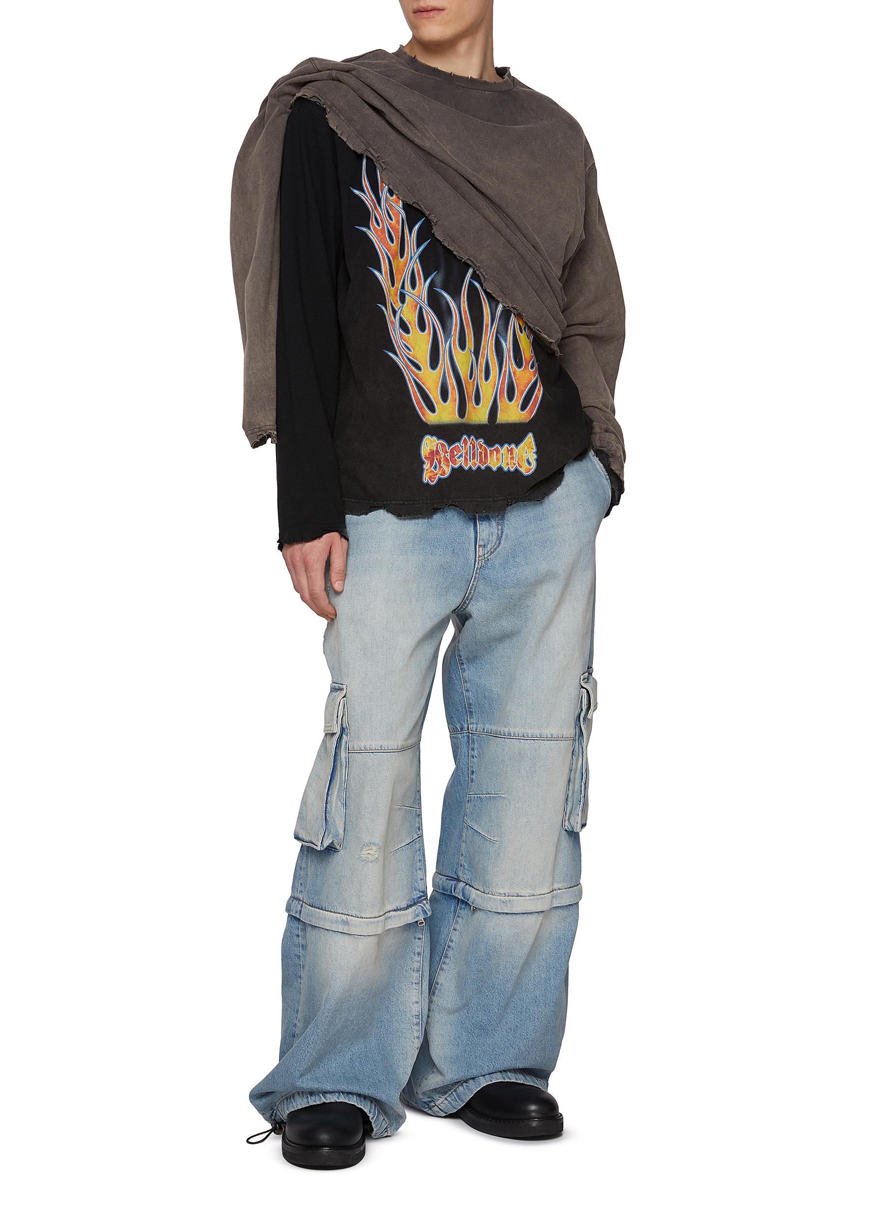 Distressed Edges Layered Flame Graphic Print Cotton T-Shirt - Thumbnail 2