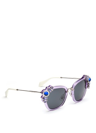 Figure View - Click To Enlarge - MIU MIU - 'Catwalk' jewelled acetate and metal square sunglasses