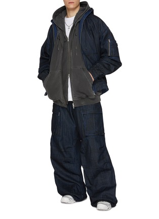 Figure View - Click To Enlarge - JUUN.J - Oversized Oil Treatment Denim Hoodie