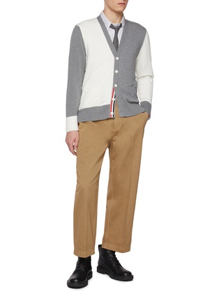 Figure View - Click To Enlarge - THOM BROWNE - Two-Tone Four Bar Rib Cotton Cardigan