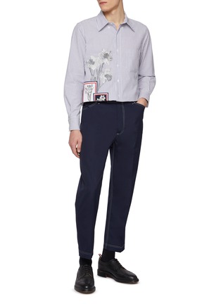 Figure View - Click To Enlarge - THOM BROWNE - Floral Embroidery And Patch Cotton Blend Seersucker Shirt