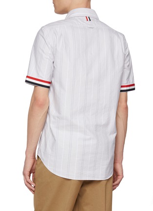 Back View - Click To Enlarge - THOM BROWNE - RWB Piping Sleeve Cotton Oxford Shirt