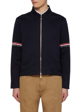 Main View - Click To Enlarge - THOM BROWNE - RWB Armband Zip Up Cotton Blend Jacket