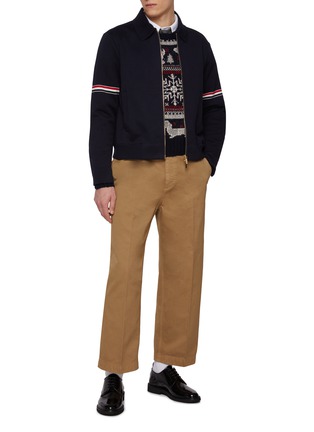 Figure View - Click To Enlarge - THOM BROWNE - RWB Armband Zip Up Cotton Blend Jacket