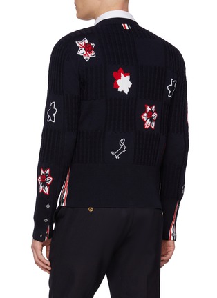 Back View - Click To Enlarge - THOM BROWNE - Patchwork Cable Knit Virgin Wool Cardigan