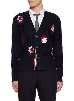 Main View - Click To Enlarge - THOM BROWNE - Patchwork Cable Knit Virgin Wool Cardigan