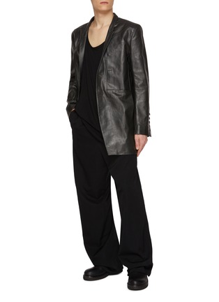 Figure View - Click To Enlarge - RICK OWENS  - Lido Single Breasted Panelled Leather Blazer