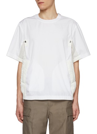 Main View - Click To Enlarge - SACAI - Hybrid Slit Pocket Cotton Poplin T-shirt