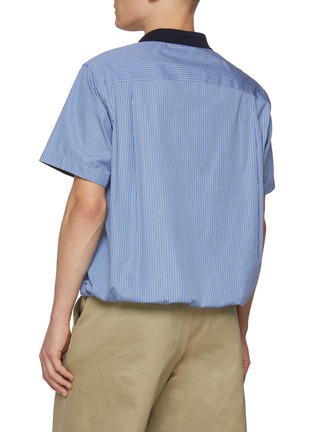 Back View - Click To Enlarge - SACAI - Contrast Collar Striped Cotton Polo Shirt