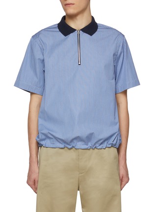 Main View - Click To Enlarge - SACAI - Contrast Collar Striped Cotton Polo Shirt