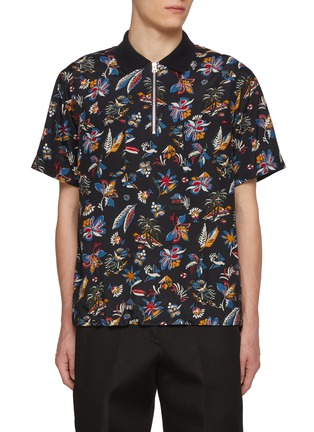 Main View - Click To Enlarge - SACAI - Tropical Car Race Print Zip Up Polo