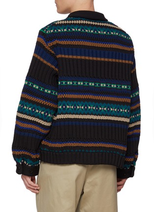 Back View - Click To Enlarge - SACAI - Patterned Multi-Stripe Zip Up Cardigan