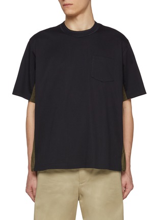 Main View - Click To Enlarge - SACAI - Hybrid Side Zip Pocket Cotton T-shirt