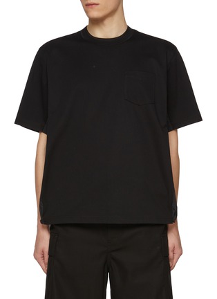 Main View - Click To Enlarge - SACAI - Hybrid Side Zip Pocket Cotton T-shirt