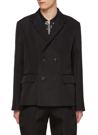 Main View - Click To Enlarge - SACAI - Shirt Collar Double Breasted Silk Cotton Blazer