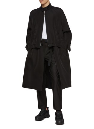 Figure View - Click To Enlarge - SACAI - Neck Strap Layered Silk Cotton Coat