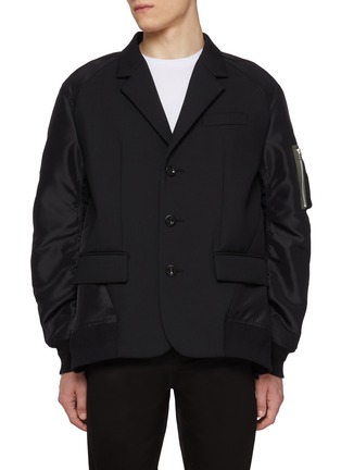 Main View - Click To Enlarge - SACAI - Elasticated Waist Hybrid Suiting Bomber Jacket