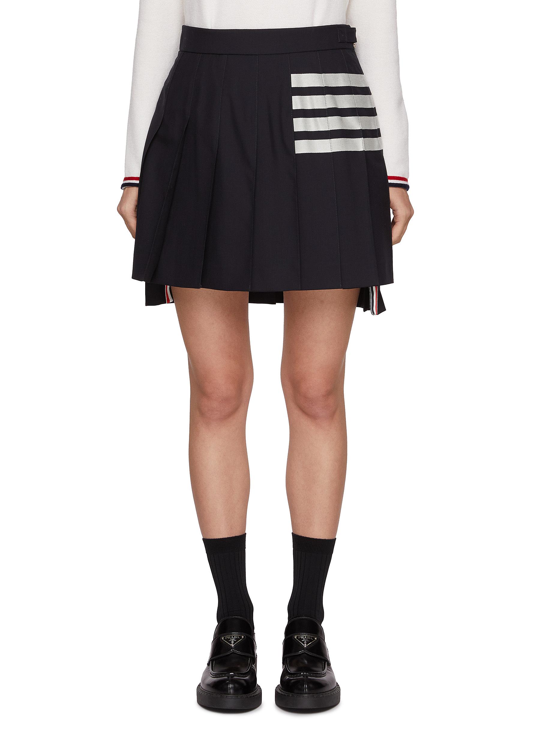 THOM BROWNE | 4 Bar Pleated Wool Skirt | Women | Lane Crawford