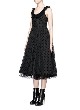 Front View - Click To Enlarge - MARC JACOBS - Flocked polka dot crochet collar silk dress