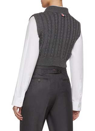 Back View - Click To Enlarge - THOM BROWNE - Cable Knit Cropped Wool Knit Vest