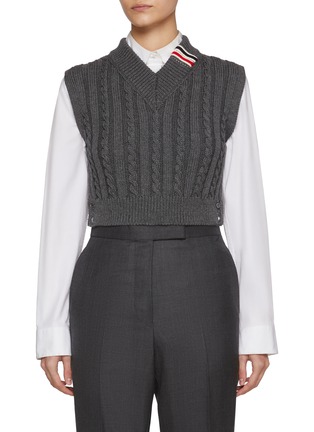 Main View - Click To Enlarge - THOM BROWNE - Cable Knit Cropped Wool Knit Vest