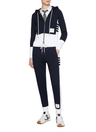 Figure View - Click To Enlarge - THOM BROWNE - 4 Bar Zip Up Cotton Hoodie