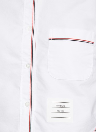  - THOM BROWNE - Striped Trim Point Collar Cotton Shirt