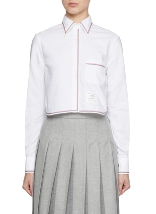 Main View - Click To Enlarge - THOM BROWNE - Striped Trim Point Collar Cotton Shirt