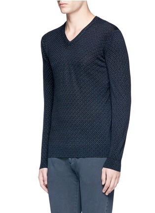 Front View - Click To Enlarge - ALTEA - Diamond print V-neck virgin wool sweater