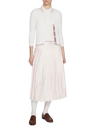 Figure View - Click To Enlarge - THOM BROWNE - Scalloped Stripe Trim Silk Cotton Polo Shirt