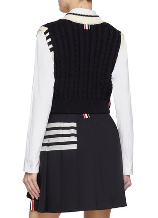 Back View - Click To Enlarge - THOM BROWNE - 4 Bar Cropped Wool Knit Vest