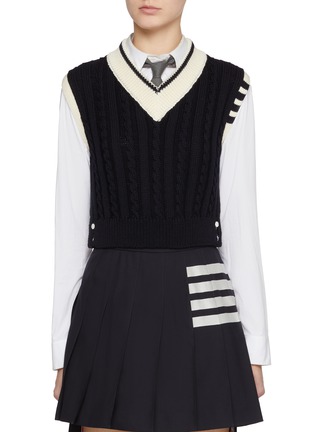 Main View - Click To Enlarge - THOM BROWNE - 4 Bar Cropped Wool Knit Vest