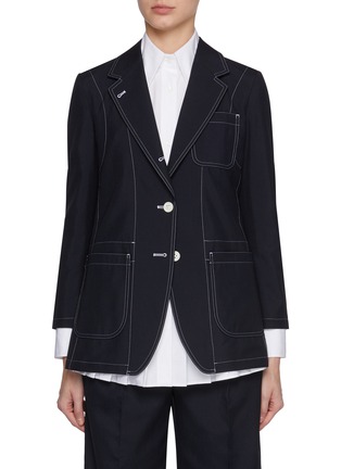 Main View - Click To Enlarge - THOM BROWNE - School Uniform Contrast Stitching Patch Pocket Wool Blend Blazer