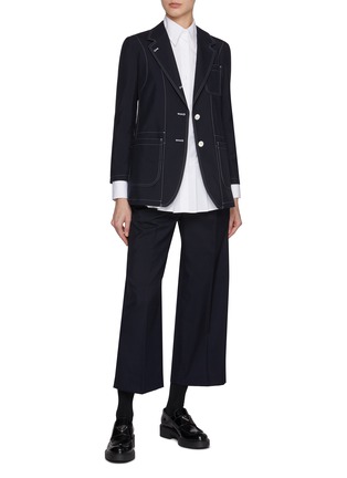 Figure View - Click To Enlarge - THOM BROWNE - School Uniform Contrast Stitching Patch Pocket Wool Blend Blazer