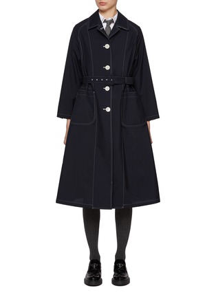 Main View - Click To Enlarge - THOM BROWNE - Patch Pocket Belted Wool Blend Car Coat