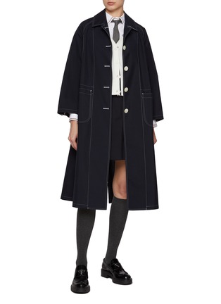 Figure View - Click To Enlarge - THOM BROWNE - Patch Pocket Belted Wool Blend Car Coat