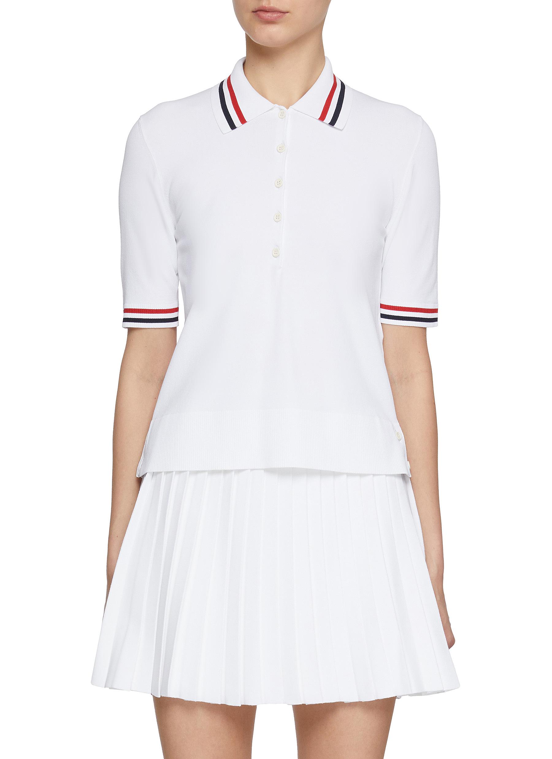 THOM BROWNE | Striped Trim Polo Shirt | Women | Lane Crawford