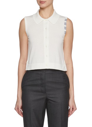 Main View - Click To Enlarge - THOM BROWNE - Spread Collar Four-Bar Cuff Cropped Cotton Knitted Vest